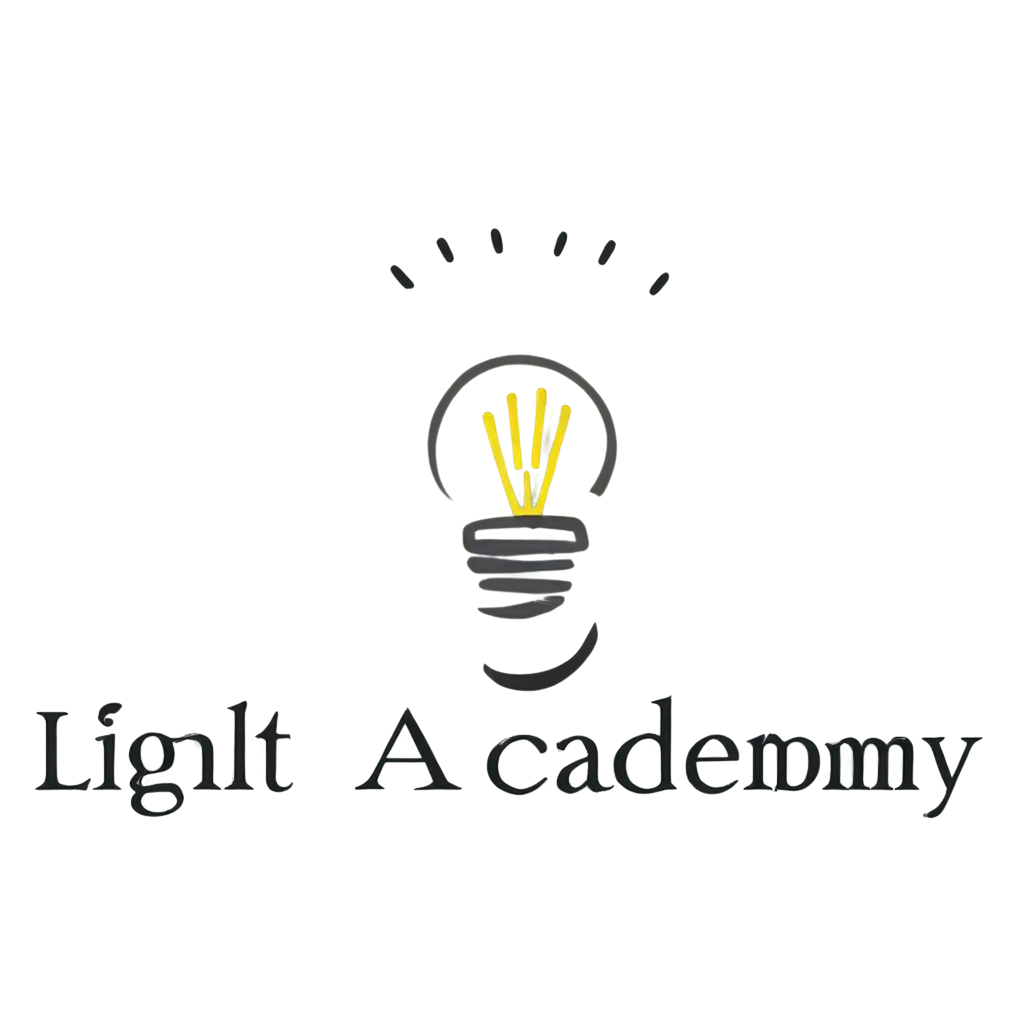 Create a logo. The logo should have the image of a light bulb. Write the words "Light Academy" under it