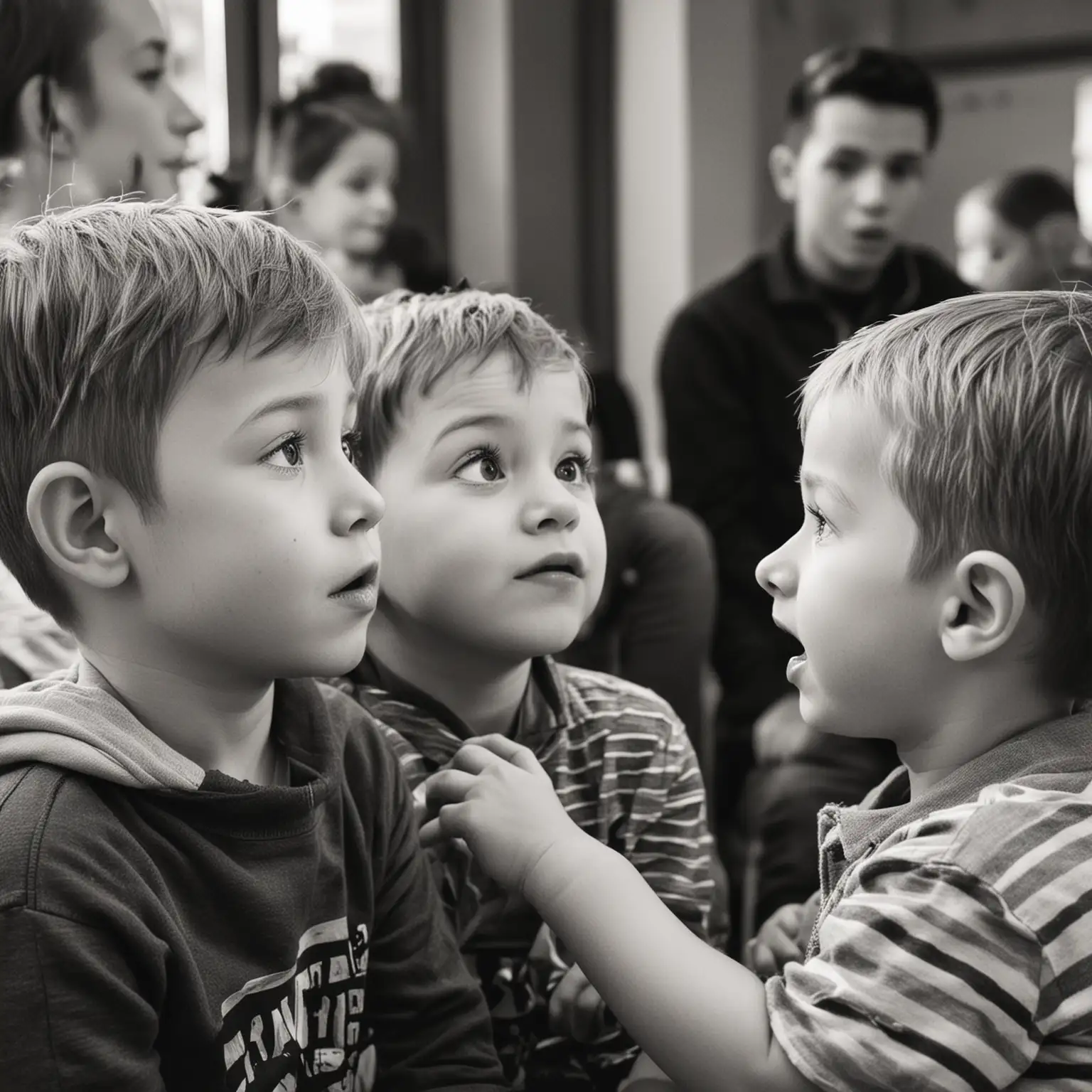 Curious Little Boy Observing Children Talking