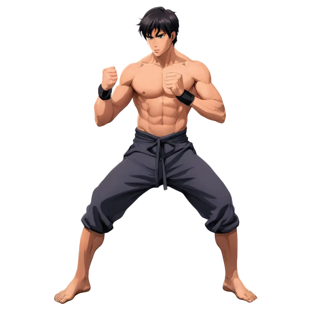 anime style art muscular young male martial artists in a fighting stance