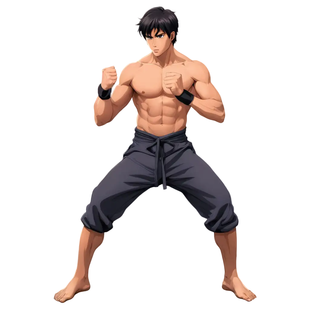 Anime Style PNG Muscular Young Male Martial Artist in a Fighting Stance ...