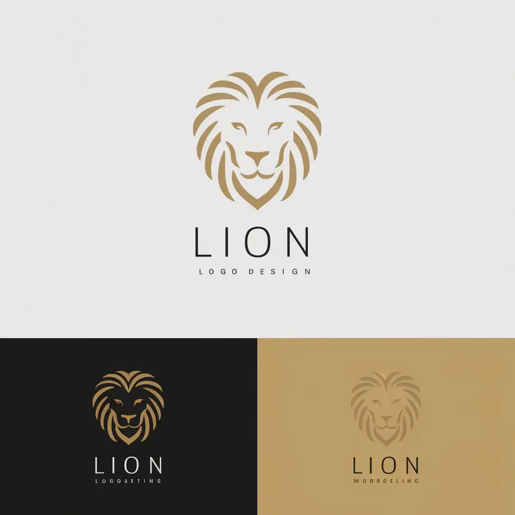 a logo design,with the text "lion", main symbol:The logo should be designed in vector format and feature a hyper-minimalistic design of the front of a lion's face, representing wealth, sophistication, and class. The design should be simple yet impactful, utilizing a gold color scheme. The logo must also incorporate the name 'Lion' and be provided in two versions: one for dark backgrounds and one for light backgrounds.,Moderate,clear background