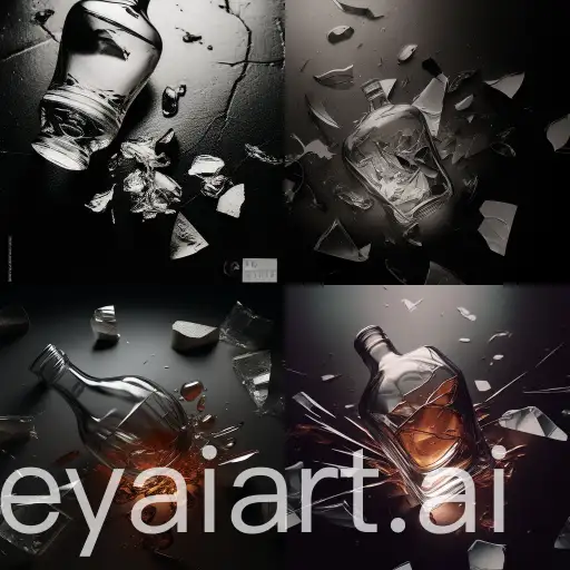 Shattered-Whiskey-Bottle-with-Spilled-Contents-Aerial-View-of-Broken-Glass-and-Alcohol-Stain