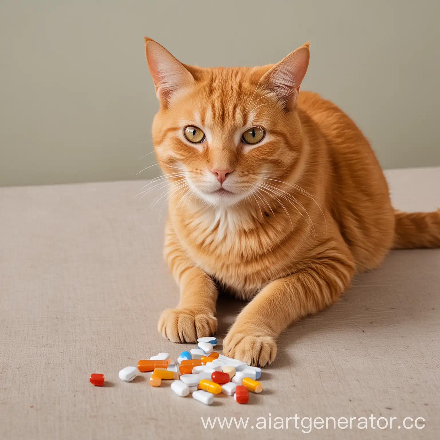 рыжий кот с лекарствами
