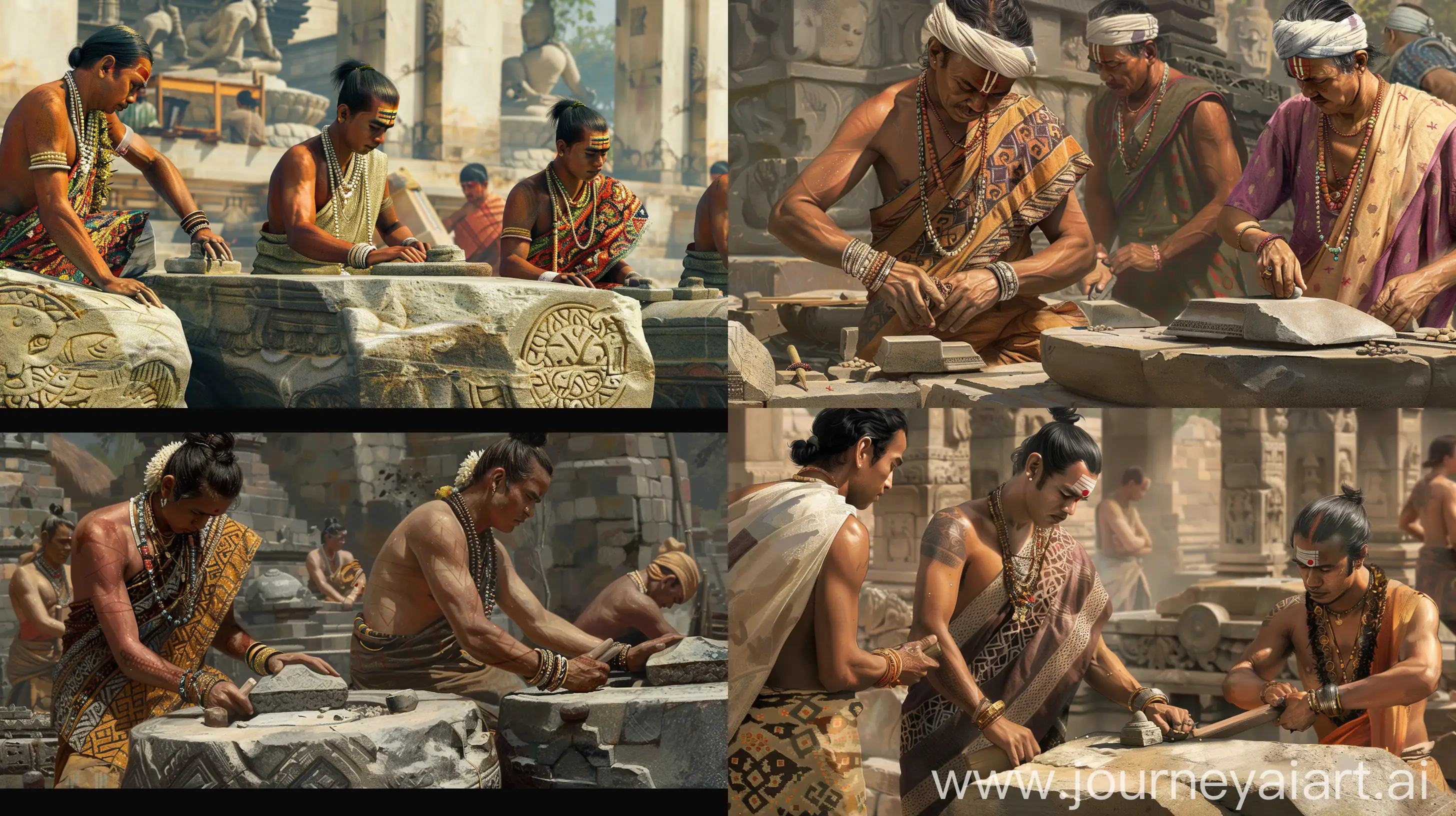 Construction-of-Borobudur-Temple-Central-Java-Workers-in-Traditional-Hindu-Clothing-Carving-Andesite-Stones