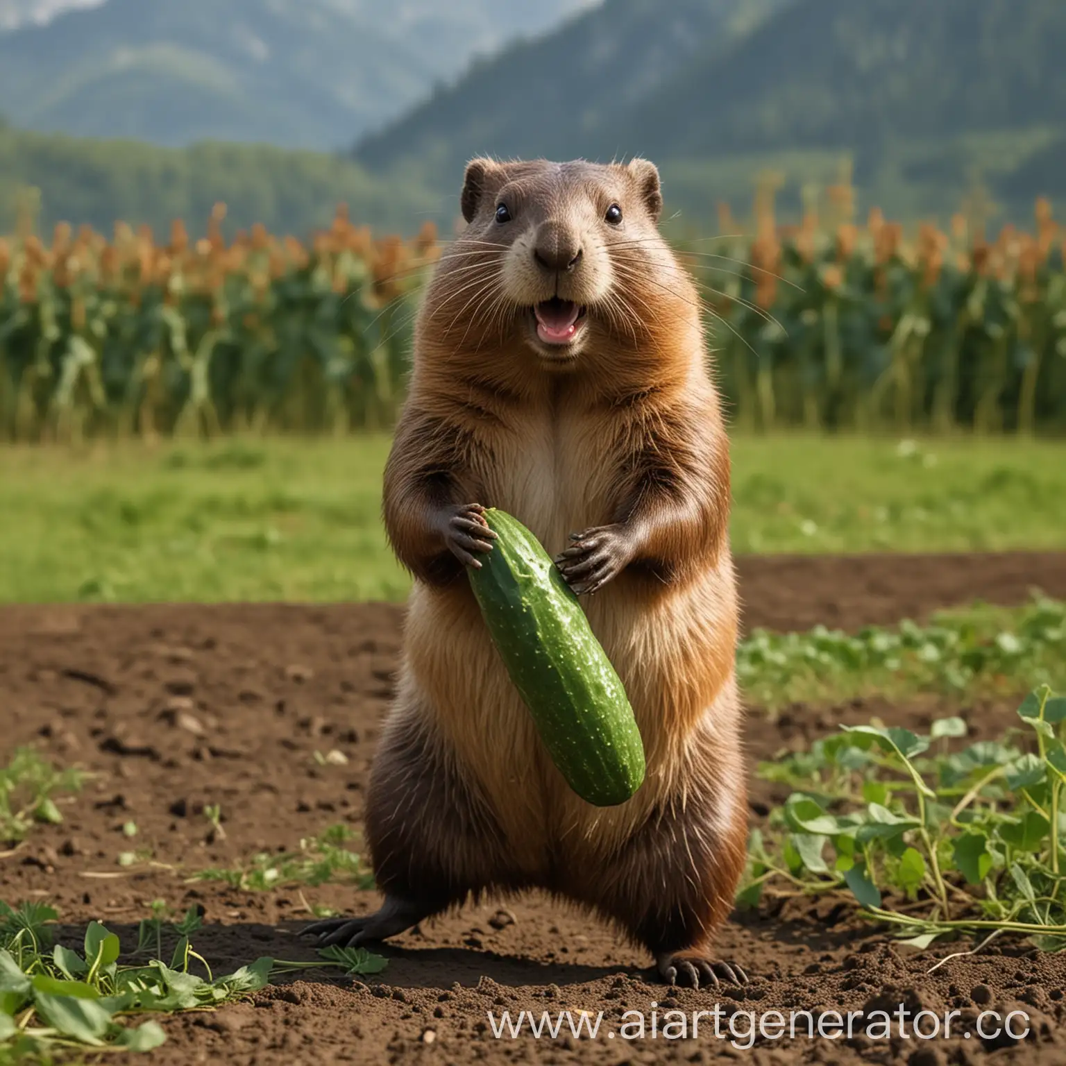 Beaver-Dancing-with-Cucumber-in-Field
