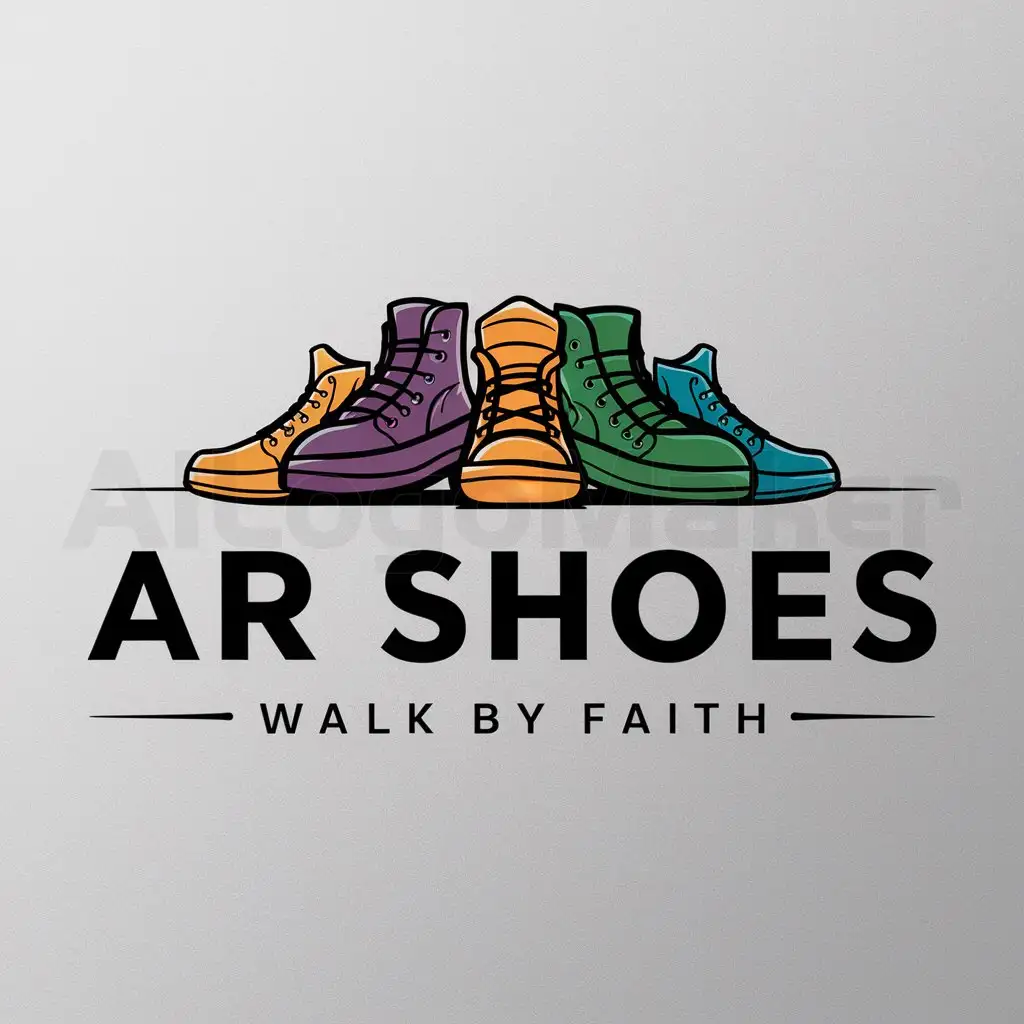 a logo design,with the text "AR Shoes slogan : Walk by Faith", main symbol:colorful shoes,Moderate,be used in Retail industry,clear background