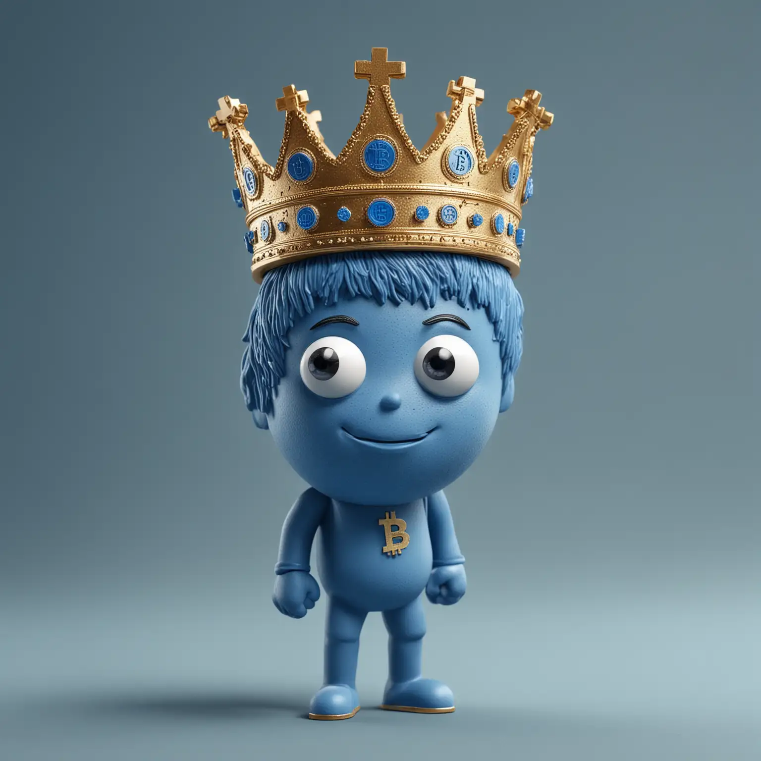Regal Blue Bitcoin Figure with Crown