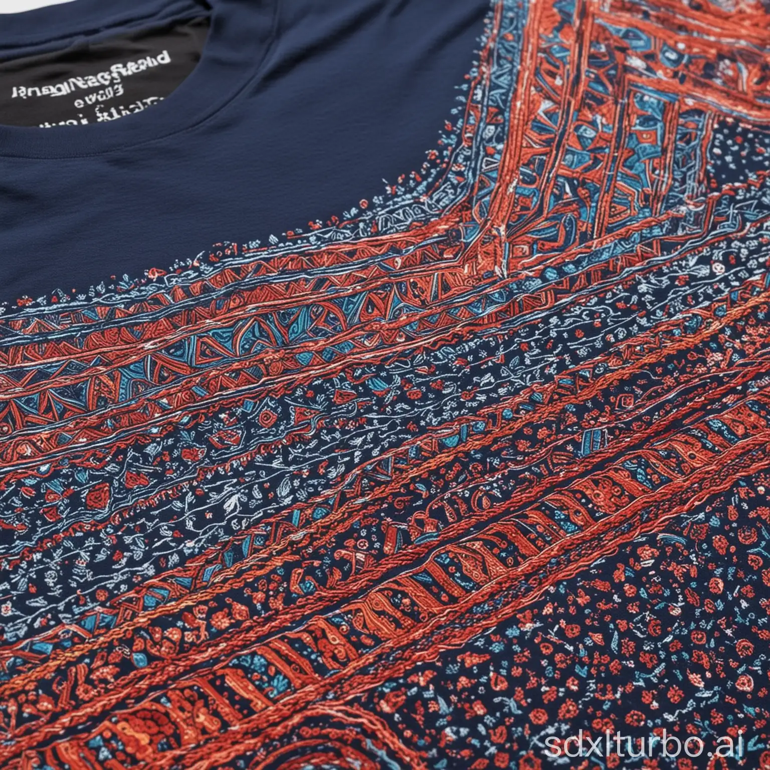 A close-up of a soft and colorful T-shirt, showing its intricate design and high-quality fabric.