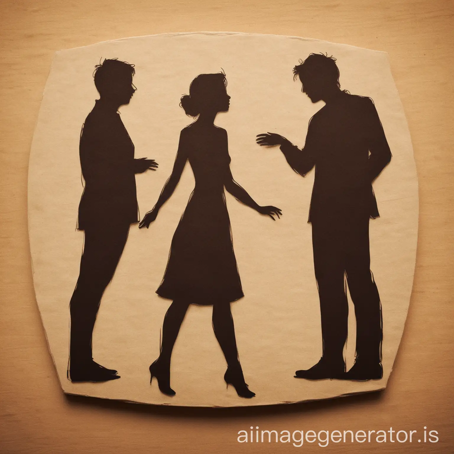 Generate a set of artistic silhouettes or simple sketches showcasing intimacy between couples, trios, and groups of four. The images should convey romantic and affectionate interactions, suitable for a game board background. The style should be elegant and subtle, focusing on the emotional connection and tenderness between the figures. Avoid explicit or overtly sexual content, ensuring the images remain tasteful and appropriate for all audiences.