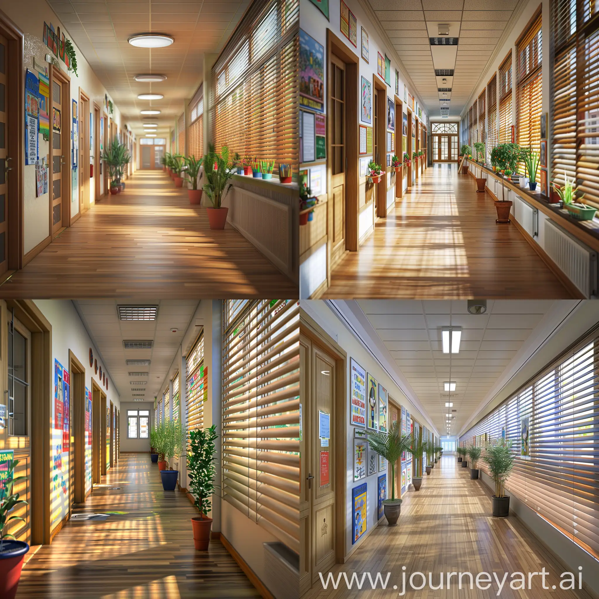Real-School-Hallway-with-Classrooms-and-Plants