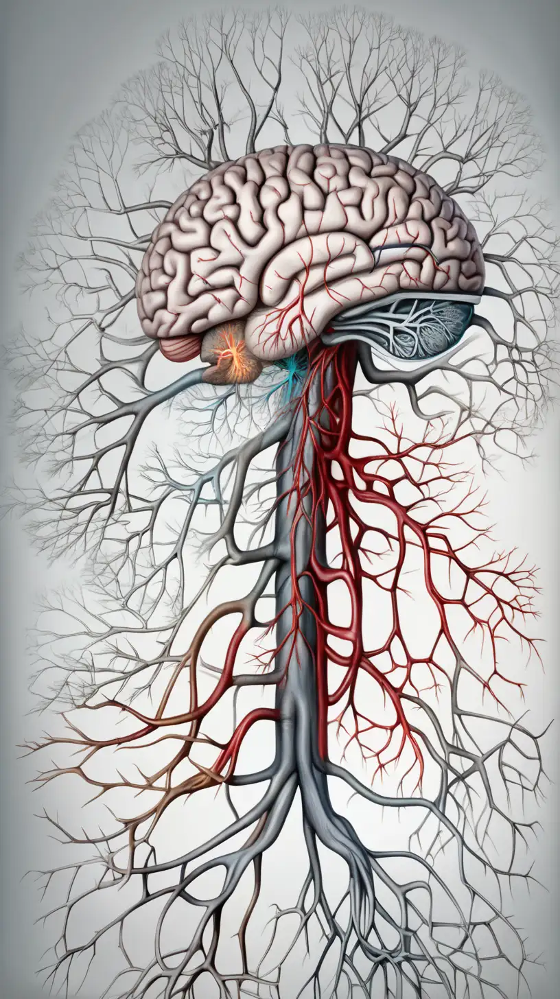 Illustration of Neuronal Network Brain on Branch with Nervous System