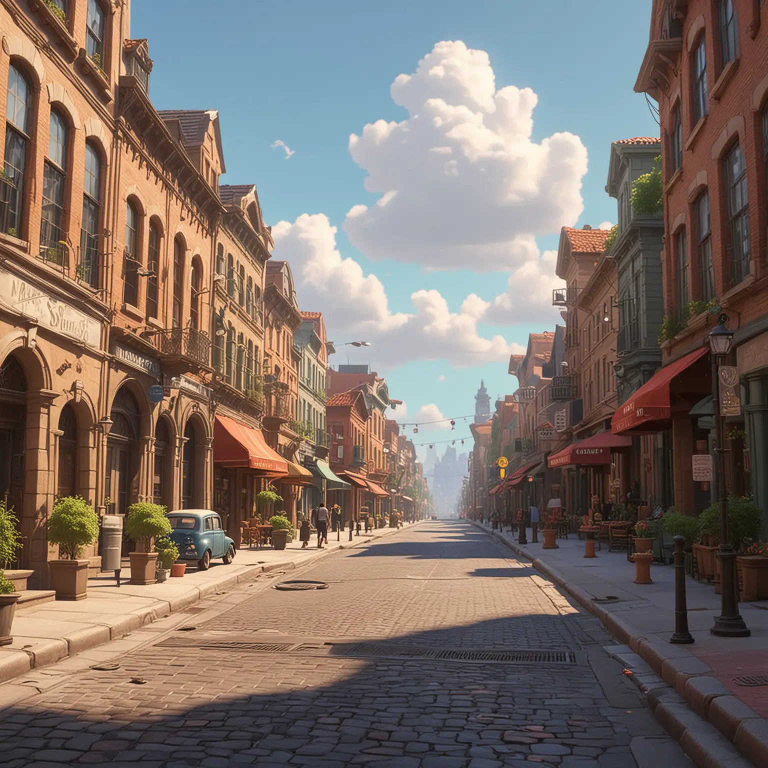 Vibrant Pixar Style City Street Scene