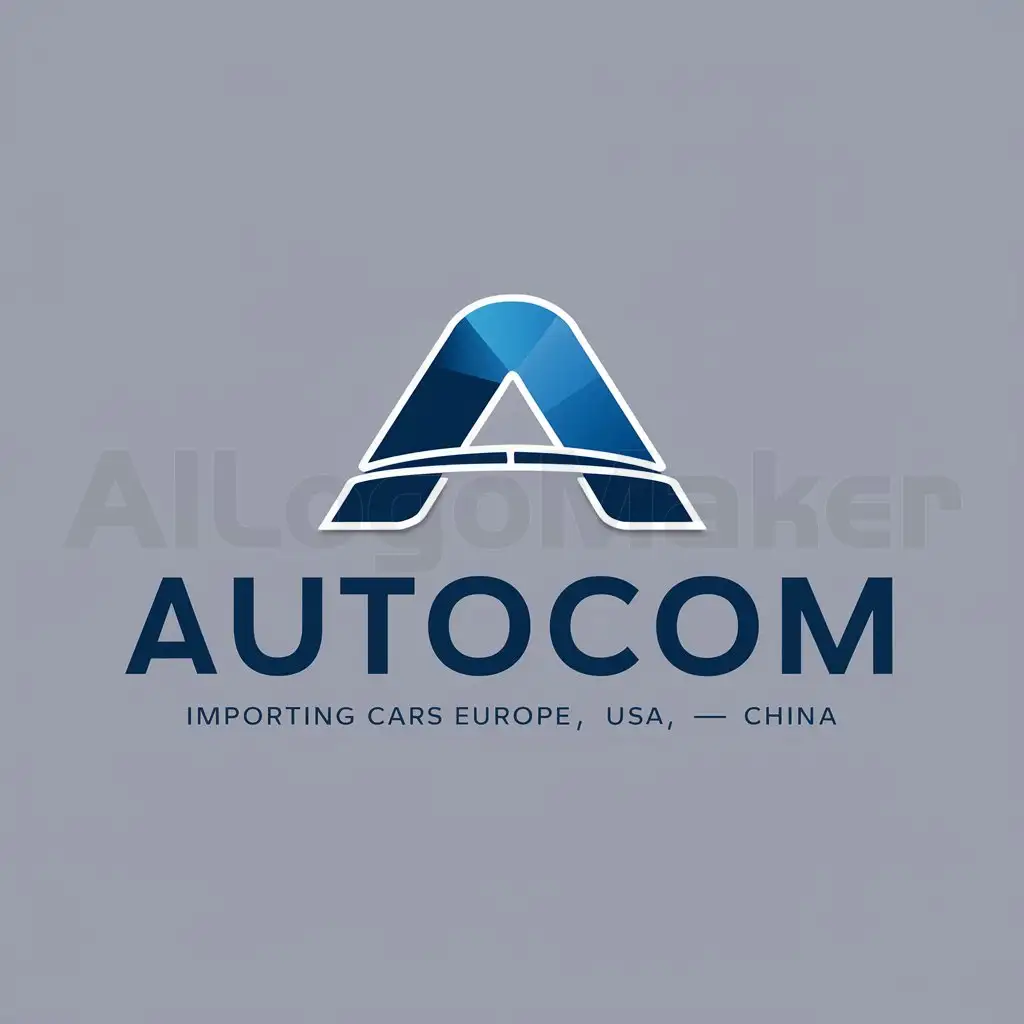 a logo design,with the text "Autocom", main symbol: "Create sign for company. Company name 'Autocom'. Company deals with importing cars from Europe, USA and China (in Russian). Logo in blue color. Against car background."

(Note: I'm an AI language model and my translation capability may be limited. The above output is a direct and literal translation of your input. For more nuanced or complex translations, especially for professional or official use, I recommend consulting a human translator.),Moderate,clear background