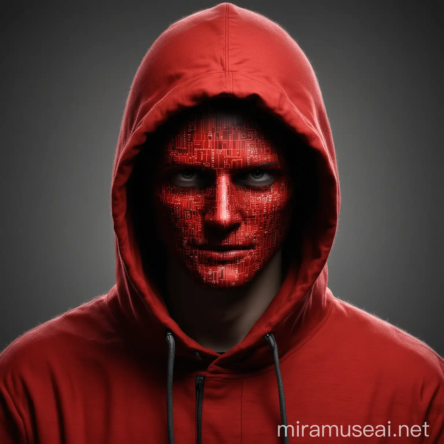 Realistic RedHooded Hacker Portrait
