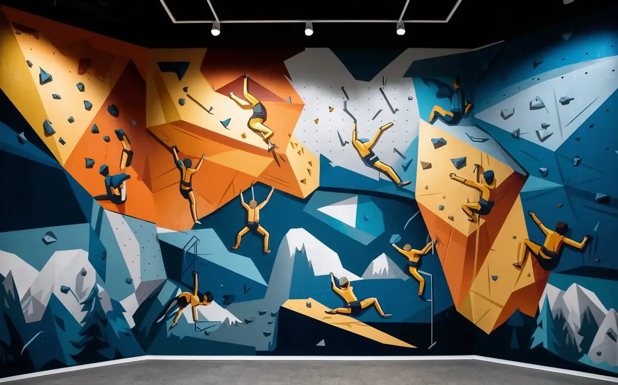 изображение для росписи стены в спортивном клубе по скалолазанию в стиле кубизм и минимализм