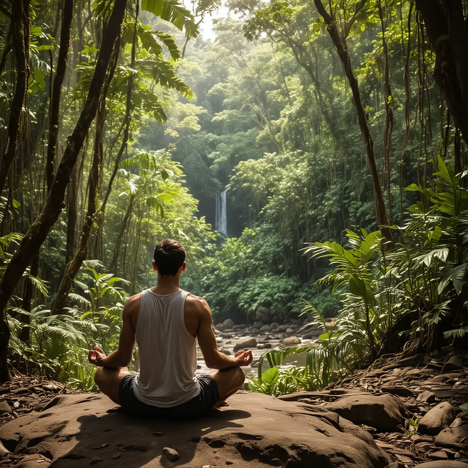 Man Meditating in the Costa Rica Jungle