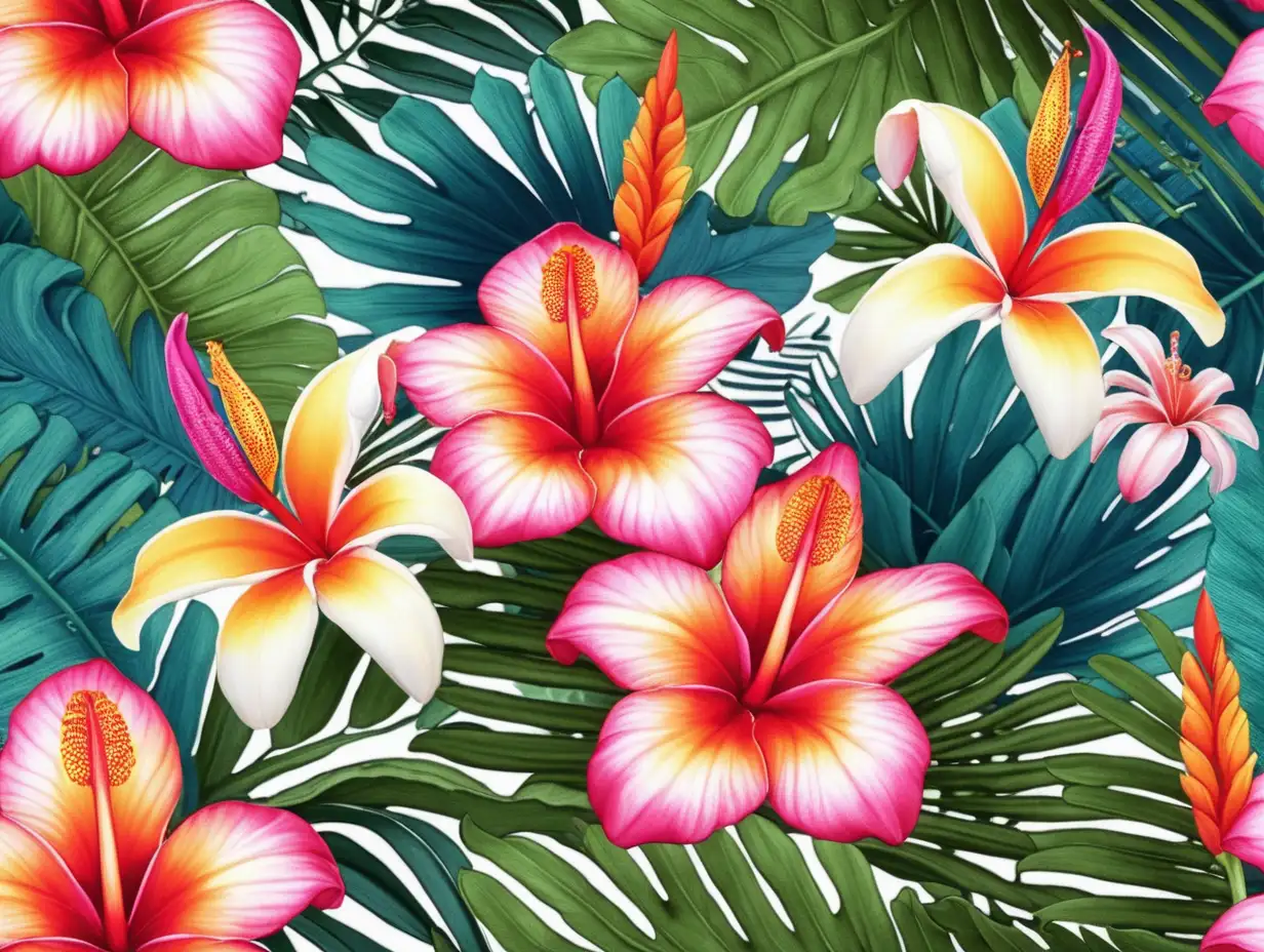 Vibrant Tropical Flowers Blooming in Lush Garden