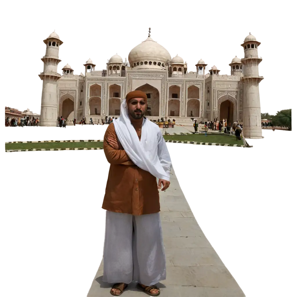 Exquisite-Arabian-Figure-in-Front-of-the-Taj-Mahal-A-Captivating-PNG-Image