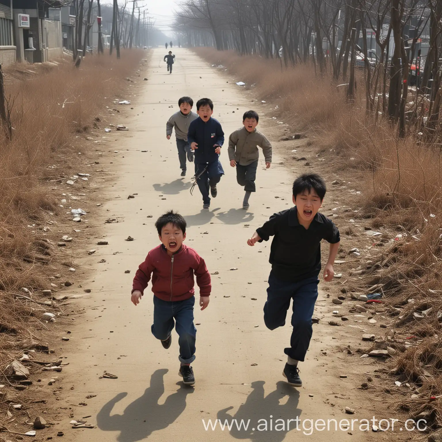 Maniac-Chasing-Korean-Children-Through-Urban-Alleyway