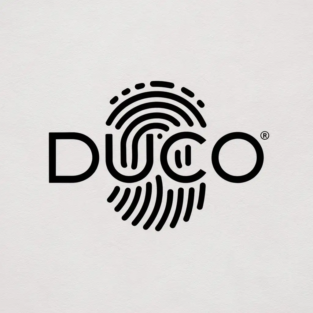 a logo design,with the text "DUCO", main symbol:finger print,complex,be used in Sports Fitness industry,clear background