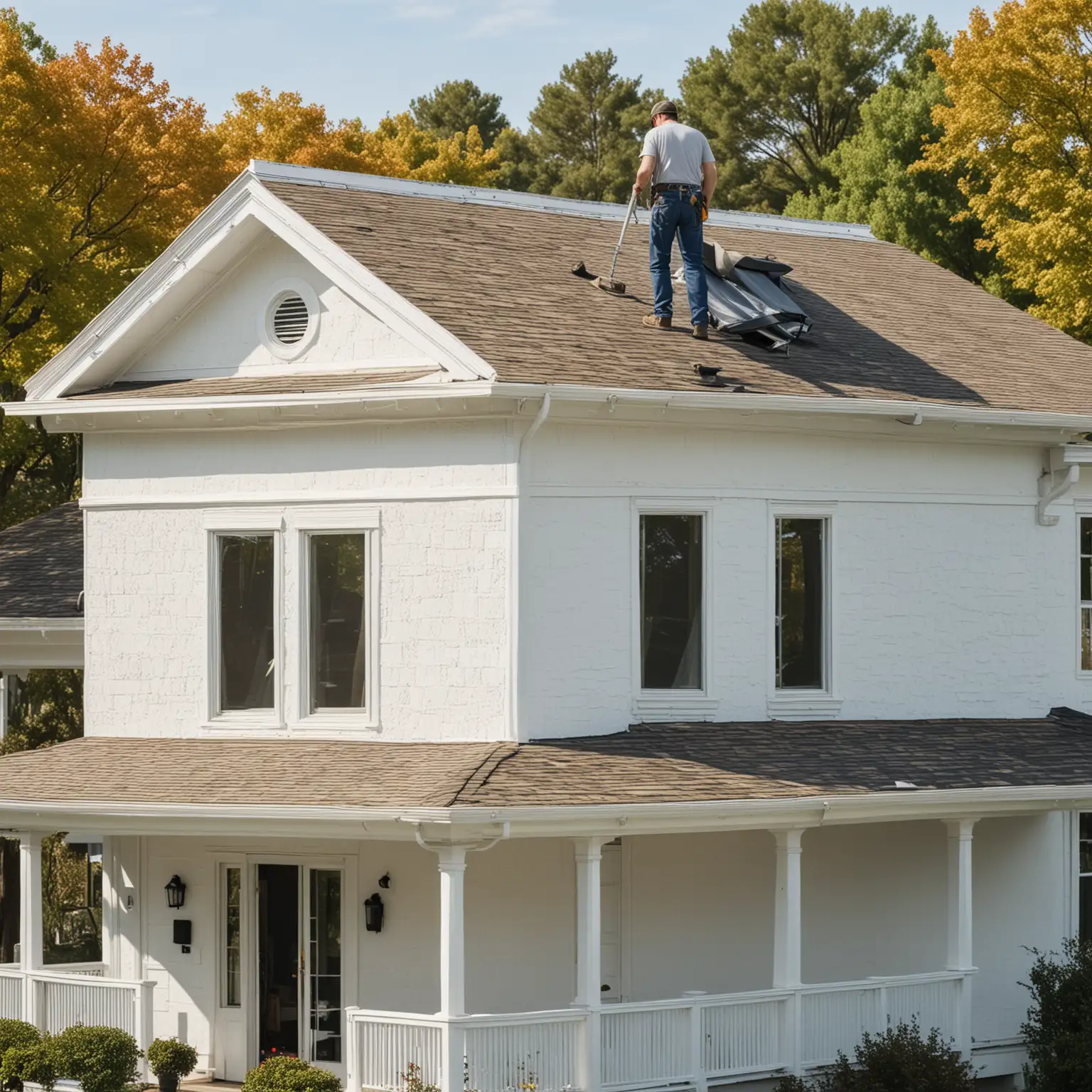 Renovated American House with White Construction Worker