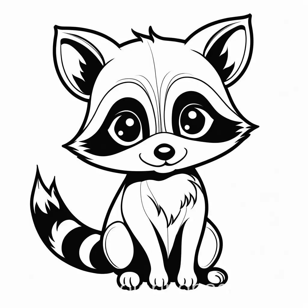 Baby raccoon with big round eyes, Coloring Page, black and white, line art, white background, Simplicity, Ample White Space