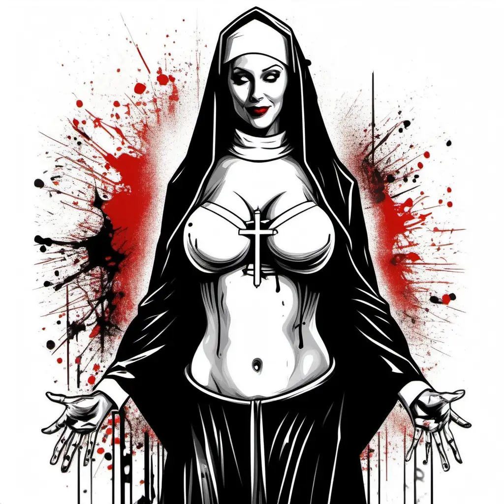 Sensual Nun Portrait with Black Ink Accents on Glass