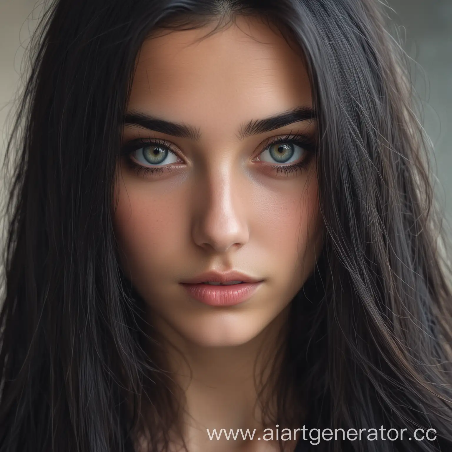 Portrait-of-a-Girl-with-Long-Dark-Hair-and-Beautiful-Eyes