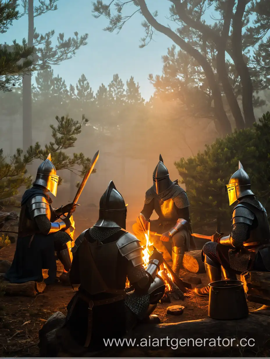 Twilight-Forest-Knights-Gathered-Around-Campfire-with-Treasures