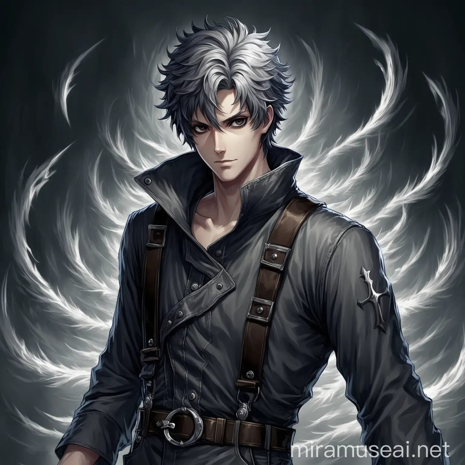 Overall,he is a charming Assassin character who has black eyes and gray comma hair, exuding an aura of mystery, danger and undeniable skill. His striking appearance, sharp wit, and unwavering loyalty make him a compelling figure who is sure to catch the eye of any Midjourney creation.