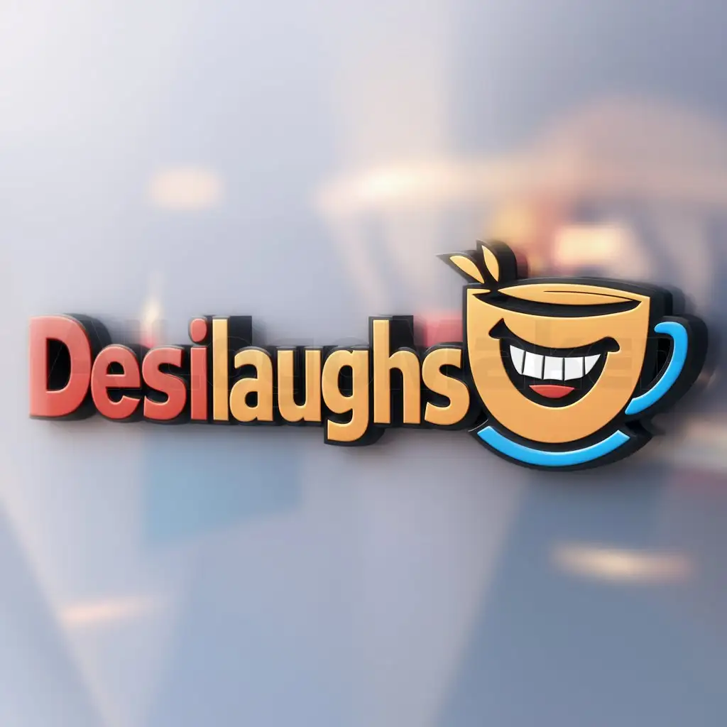 a logo design,with the text "DesiLaughs", main symbol:Incorporate elements like a traditional Indian teacup (chai glass) or a stylized laughing face to symbolize humor,Moderate,be used in Entertainment industry,clear background