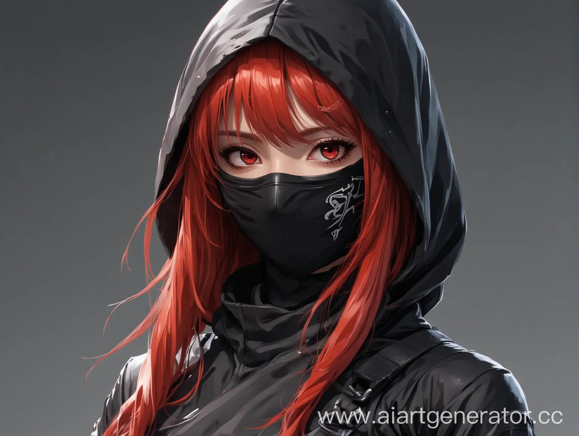 Anime-Girl-in-Black-Ninja-Suit-with-Long-Red-Hair
