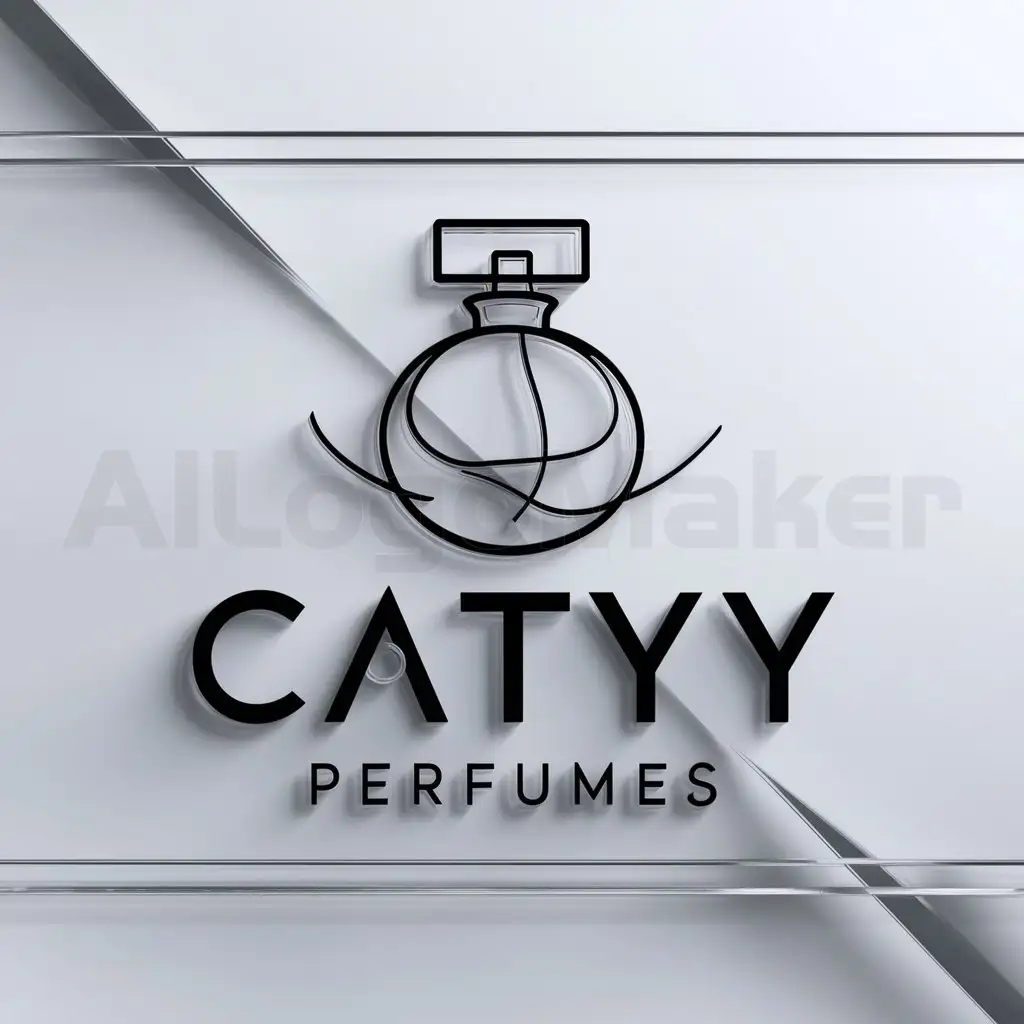 LOGO-Design-For-Catyy-Perfumes-Elegant-Perfume-Bottle-Emblem-Against-Clear-Background