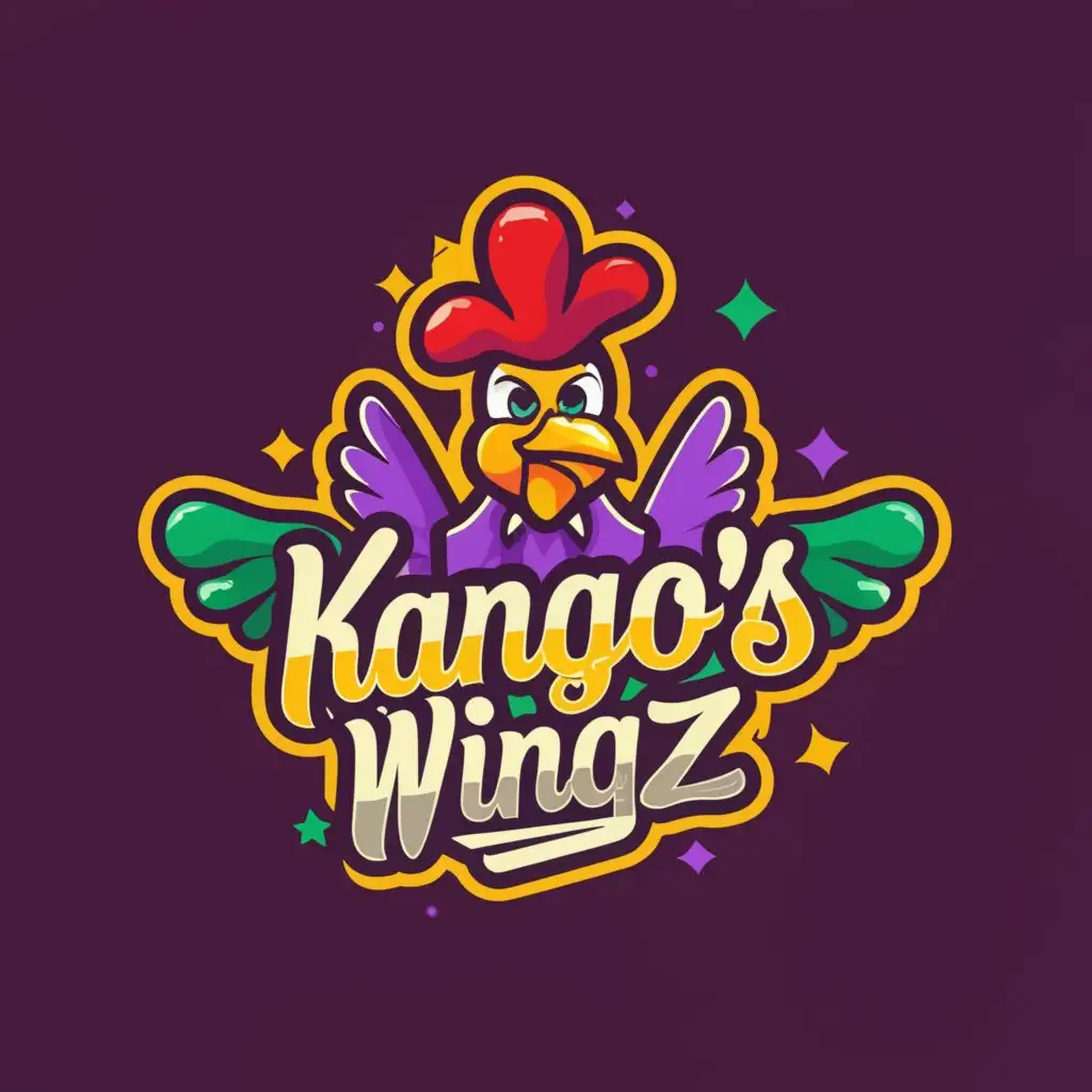 LOGO-Design-for-Kangos-Wingz-Chicken-New-Orleans-Inspired-Logo-for-Restaurant-Branding