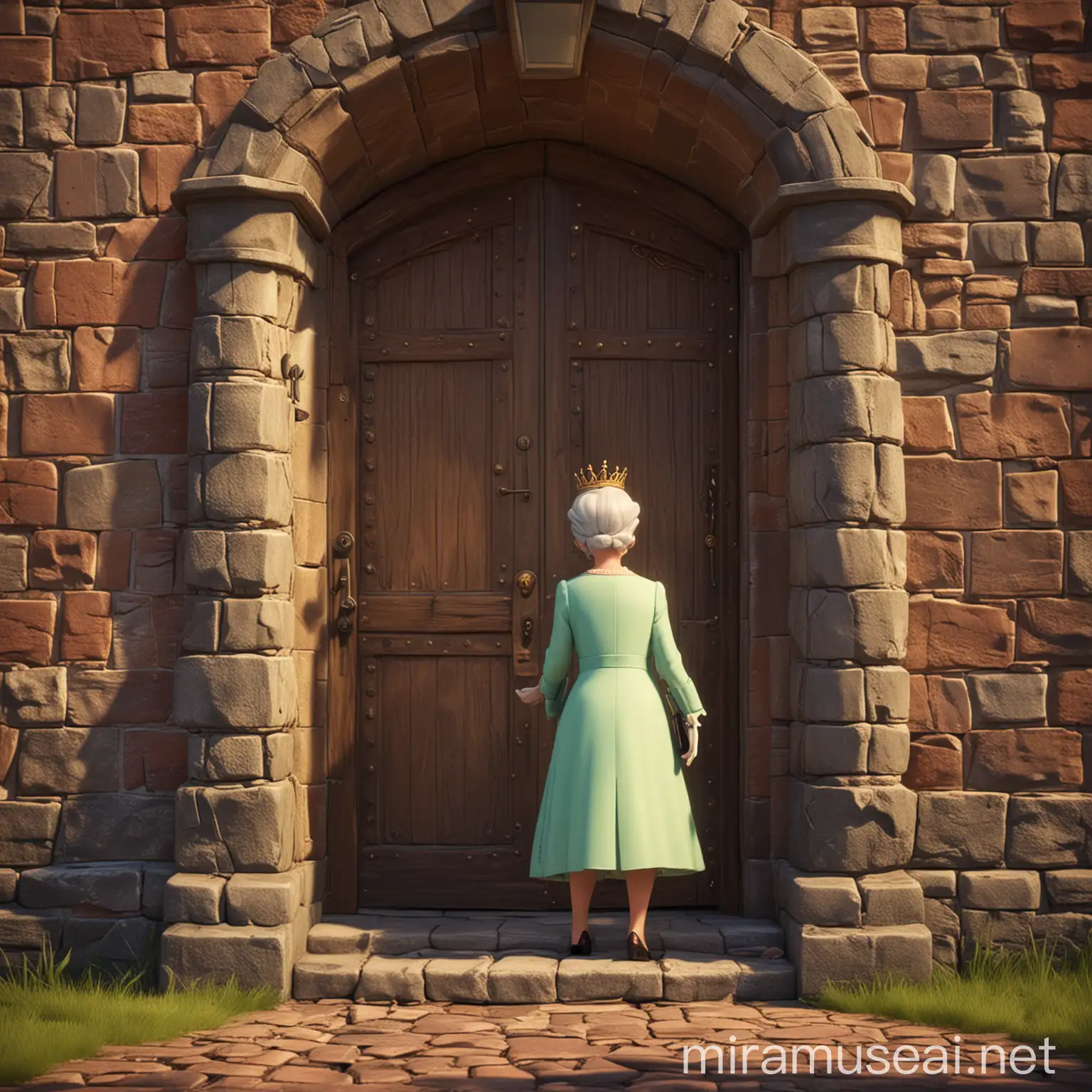The queen is about to reach the castle, but the door has not yet opened，pixar style
