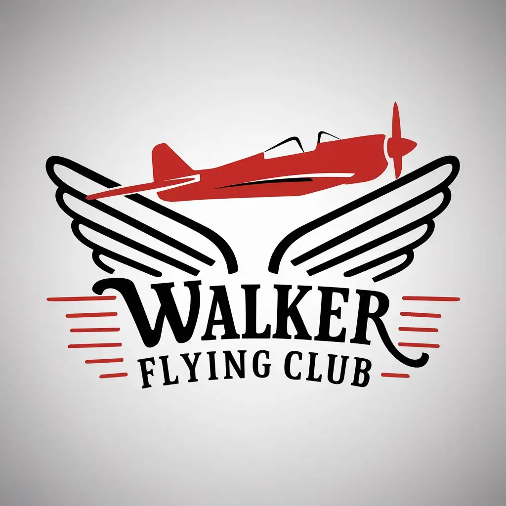 a logo design,with the text "Walker Flying Club", main symbol:vintage-style logo for our club. The logo should incorporate an airplane or a set of pilot's wings; open to other artistic ideas. Preferred colors are red and black. Must be logo on a white background,Moderate,clear background