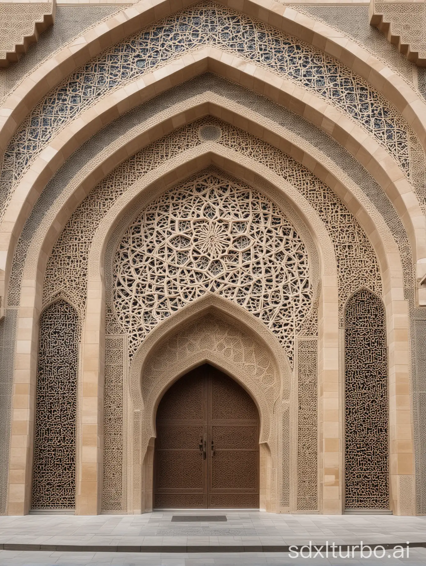 The facade of a modern building with Islamic designs