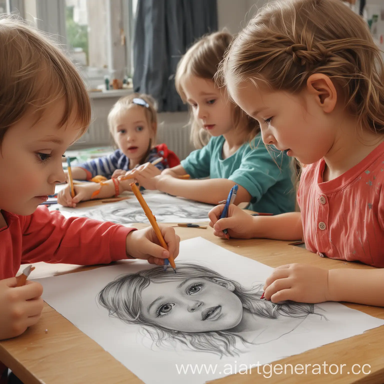 дети рисуют, детский сад, фотореализм