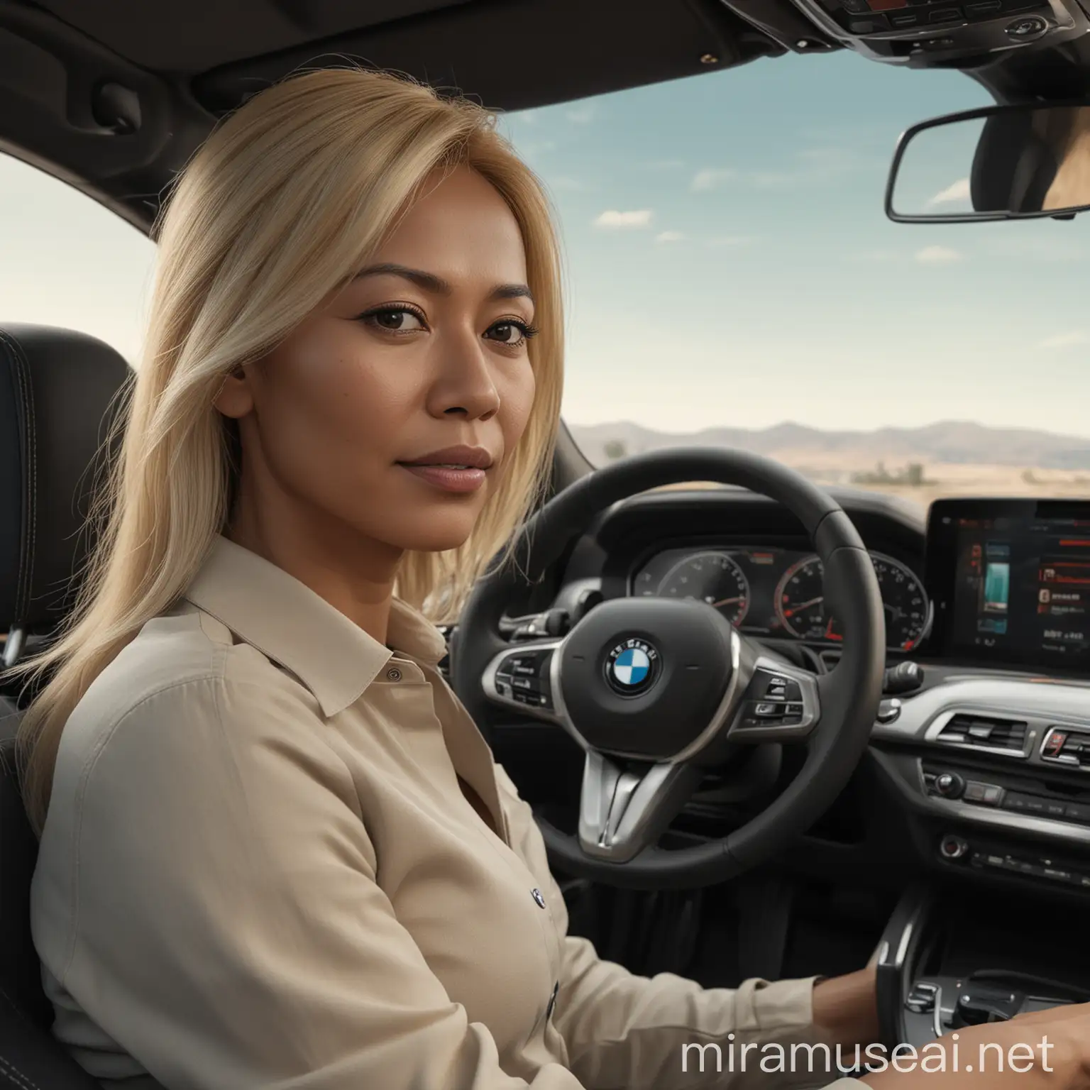 Elegant 50YearOld Indonesian Woman in Luxurious BMW Sports Car