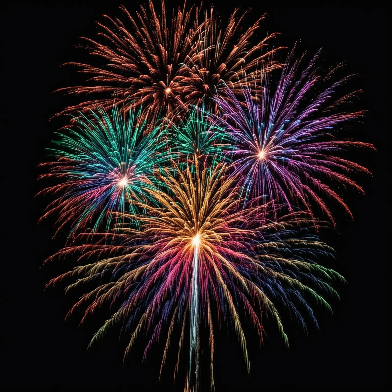 Vibrant MultiColored Fireworks Exploding Against a PitchBlack Night Sky