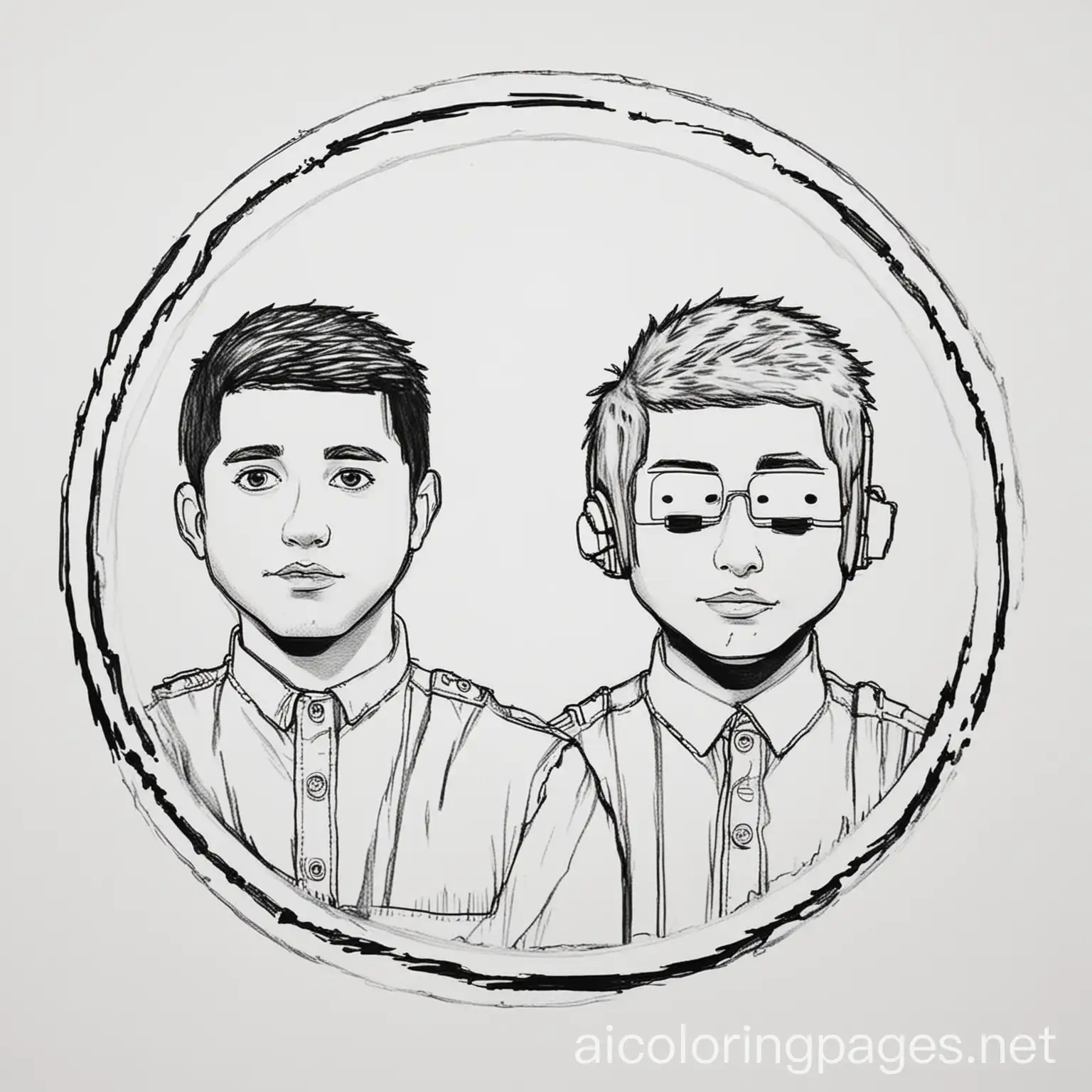 Twenty One pilots album cover, Coloring Page, black and white, line art, white background, Simplicity, Ample White Space. The background of the coloring page is plain white to make it easy for young children to color within the lines. The outlines of all the subjects are easy to distinguish, making it simple for kids to color without too much difficulty