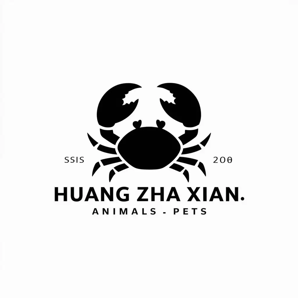 a logo design,with the text "huang zha xian", main symbol:a big clawed crab,Moderate,be used in Animals Pets industry,clear background