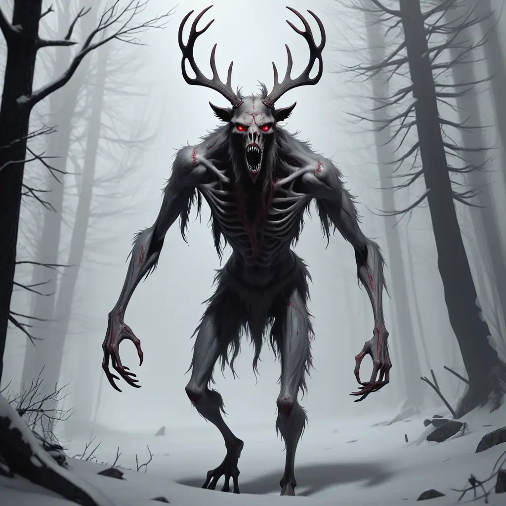 Mysterious Wendigo in Enchanted Forest at Dusk