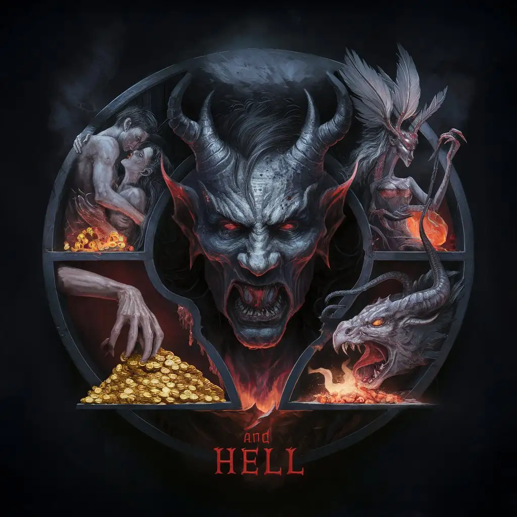 герб ада где изображены, грехи Похоть, Жадность, Гнев, Гордыня