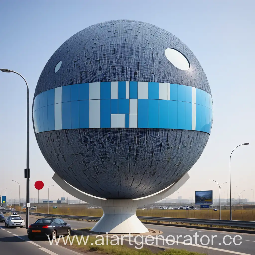 Информационная установка-билборд необычной формы на основе шара на кольцевой дороге