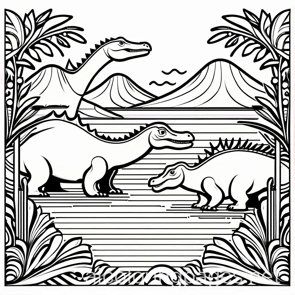 Dilophosaurus-Duo-Coloring-Page-Prehistoric-Predators-in-Playful-Pursuit