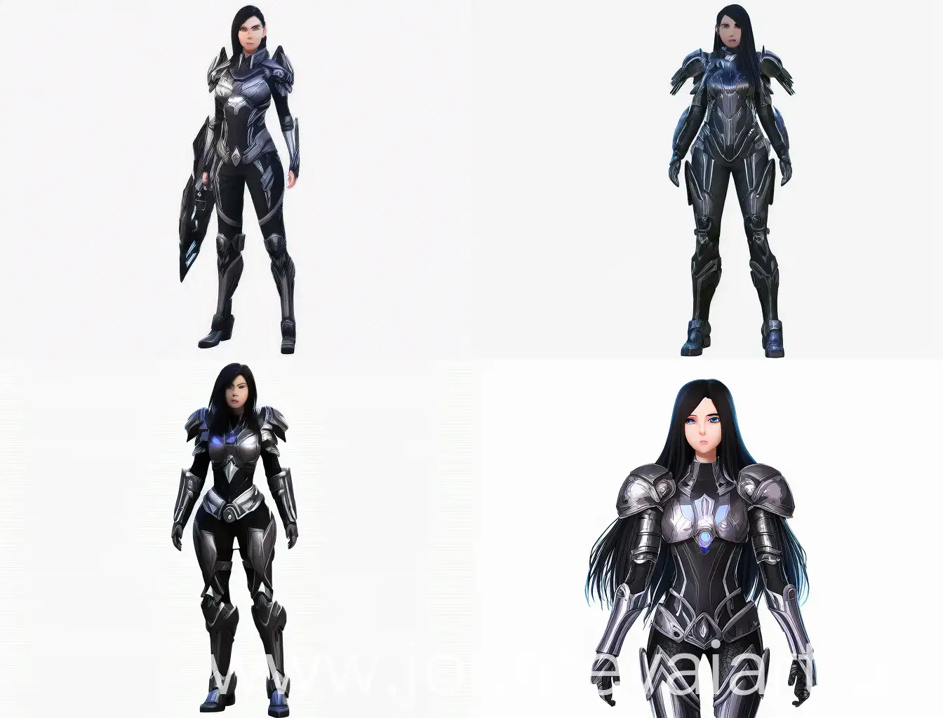 Confident-Futuristic-Goth-Punk-Woman-in-Silver-Blue-Armor