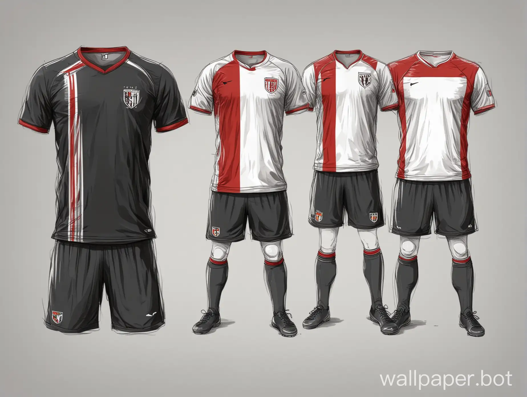 soccer uniform black-gray-red in wide stripe white background sketch form concept