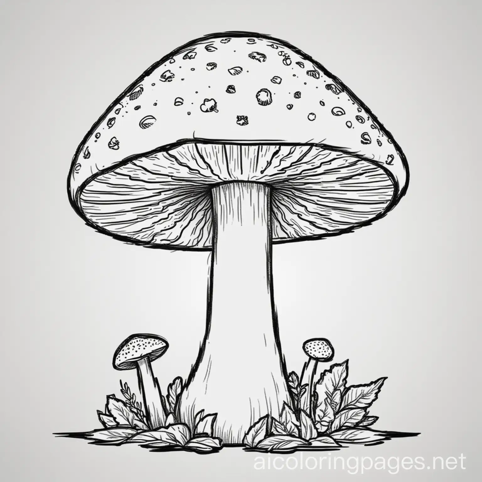 very simple coloring page for kids around the ages of 5. Coloring page of a mushroom, Coloring Page, black and white, line art, white background, Simplicity, Ample White Space. The background of the coloring page is plain white to make it easy for young children to color within the lines. The outlines of all the subjects are easy to distinguish, making it simple for kids to color without too much difficulty