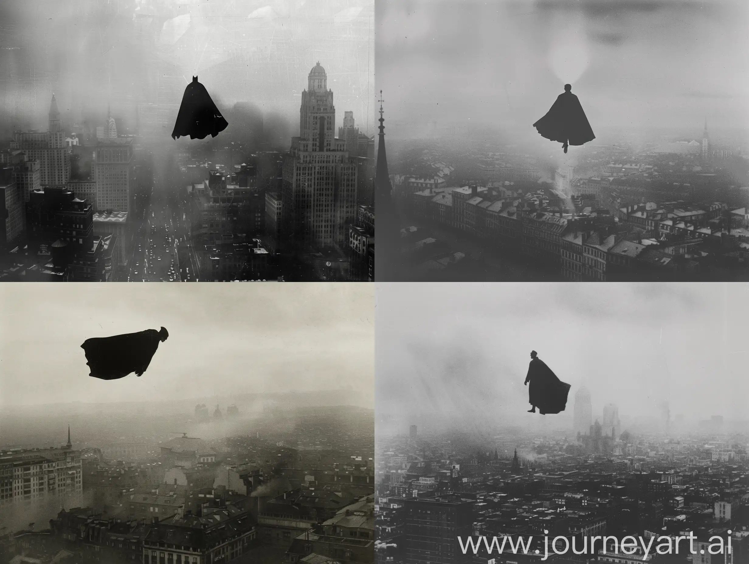Silhouette-of-Caped-Figure-Floating-Above-Cityscape